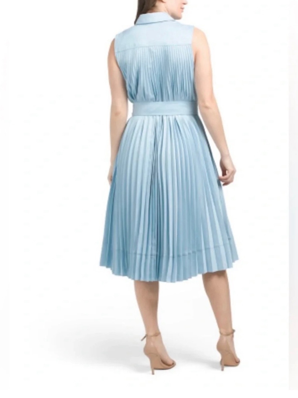 Elie Tahari Light Blue fully Pleated Sleeveless Shirt Dress - Picture 2 of 5